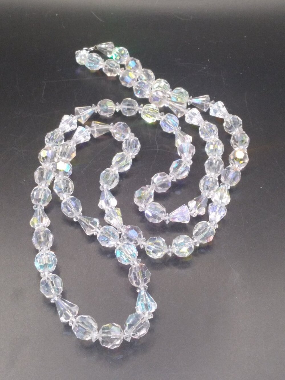 Vintage Rare long 36'' AB Crystal Faceted Beads Necklace